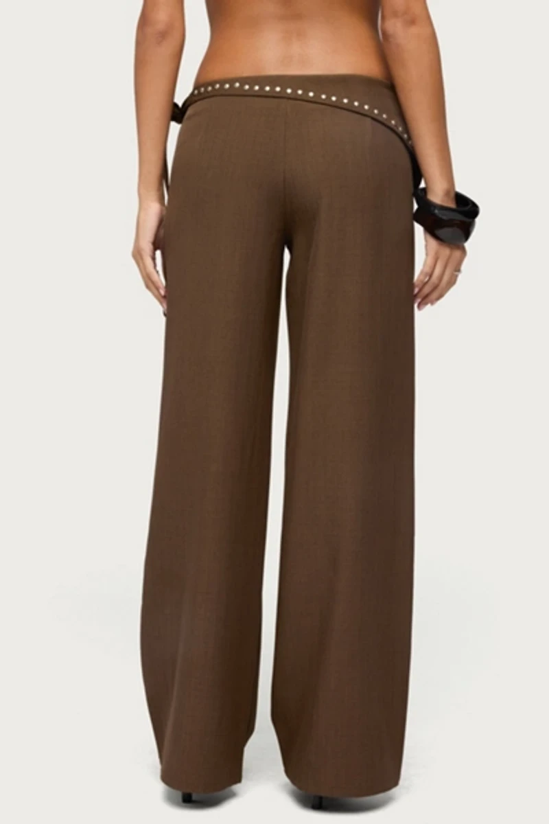 Edikted Avery Studded Foldover Straight Leg Pants