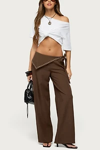 Edikted Avery Studded Foldover Straight Leg Pants