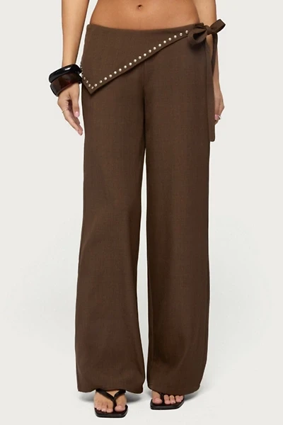 Edikted Avery Studded Foldover Straight Leg Pants