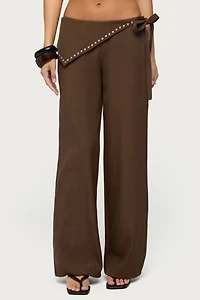 Edikted Avery Studded Foldover Straight Leg Pants