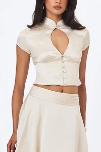 Miss Circle Galilea Floral Jacquard Keyhole Mandarin Collar Top