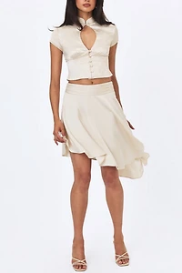 Miss Circle Galilea Floral Jacquard Keyhole Mandarin Collar Top