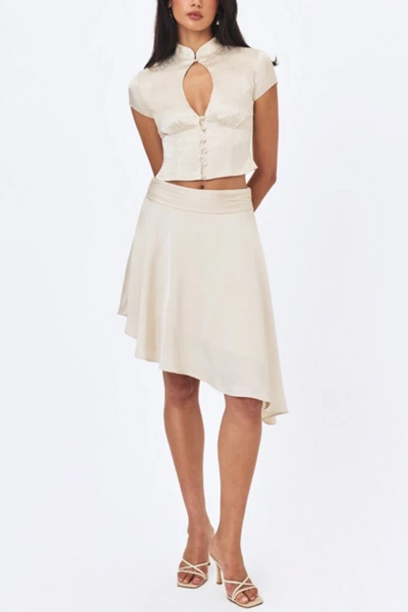 Miss Circle Galilea Floral Jacquard Keyhole Mandarin Collar Top