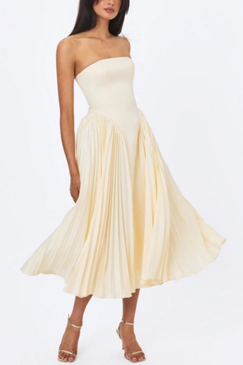 Miss Circle Marnie Pleated Satin Midi Dress