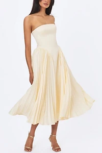 Miss Circle Marnie Pleated Satin Midi Dress