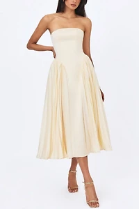 Miss Circle Marnie Pleated Satin Midi Dress