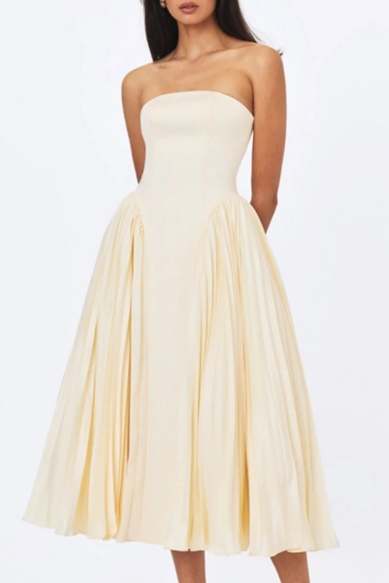 Miss Circle Marnie Pleated Satin Midi Dress