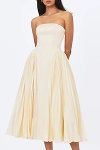 Miss Circle Marnie Pleated Satin Midi Dress
