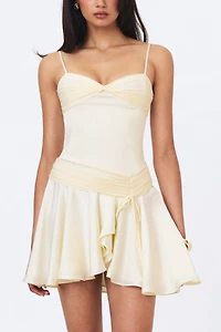 Miss Circle Yvonne Satin Asymmetrical Ruched Mini Dress