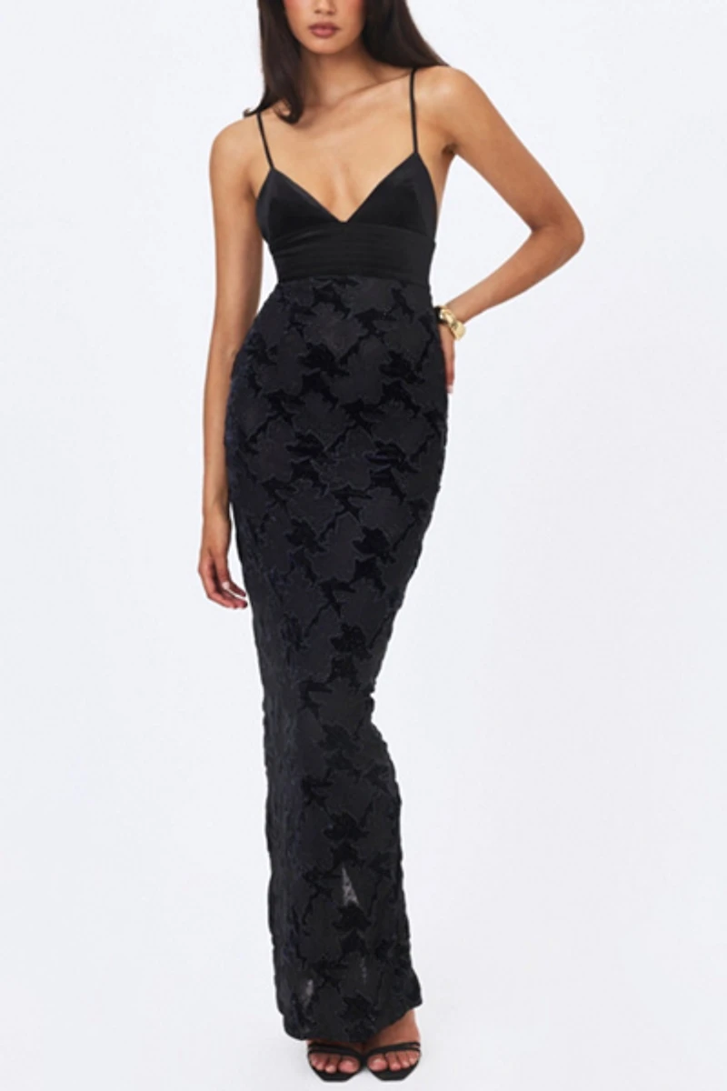 Miss Circle Quinsley Velvet Crystal Lace Maxi Dress