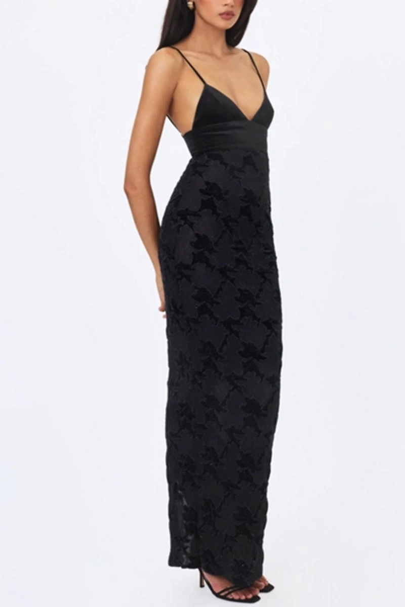 Miss Circle Quinsley Velvet Crystal Lace Maxi Dress