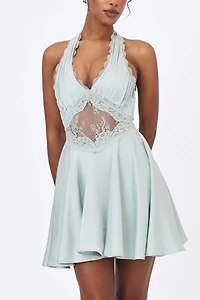 Miss Circle Rianna Crinkle Satin Halter Mini Dress