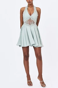 Miss Circle Rianna Crinkle Satin Halter Mini Dress