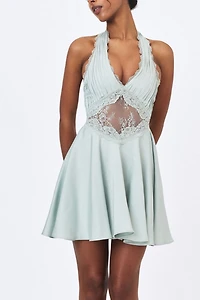 Miss Circle Rianna Crinkle Satin Halter Mini Dress