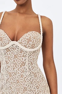 Miss Circle Taliyah Braided-Strap Chunky Lace Mini Dress