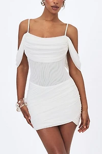 Miss Circle Umnia Mesh Off-Shoulder Drape Mini Dress