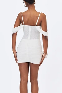 Miss Circle Umnia Mesh Off-Shoulder Drape Mini Dress