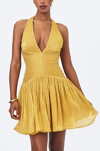 Miss Circle Xavia Crystal Organza Plunging Halter Mini Dress