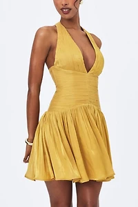 Miss Circle Xavia Crystal Organza Plunging Halter Mini Dress