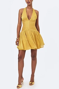 Miss Circle Xavia Crystal Organza Plunging Halter Mini Dress