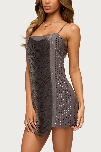 Edikted Ione Studded Fringed Mini Dress