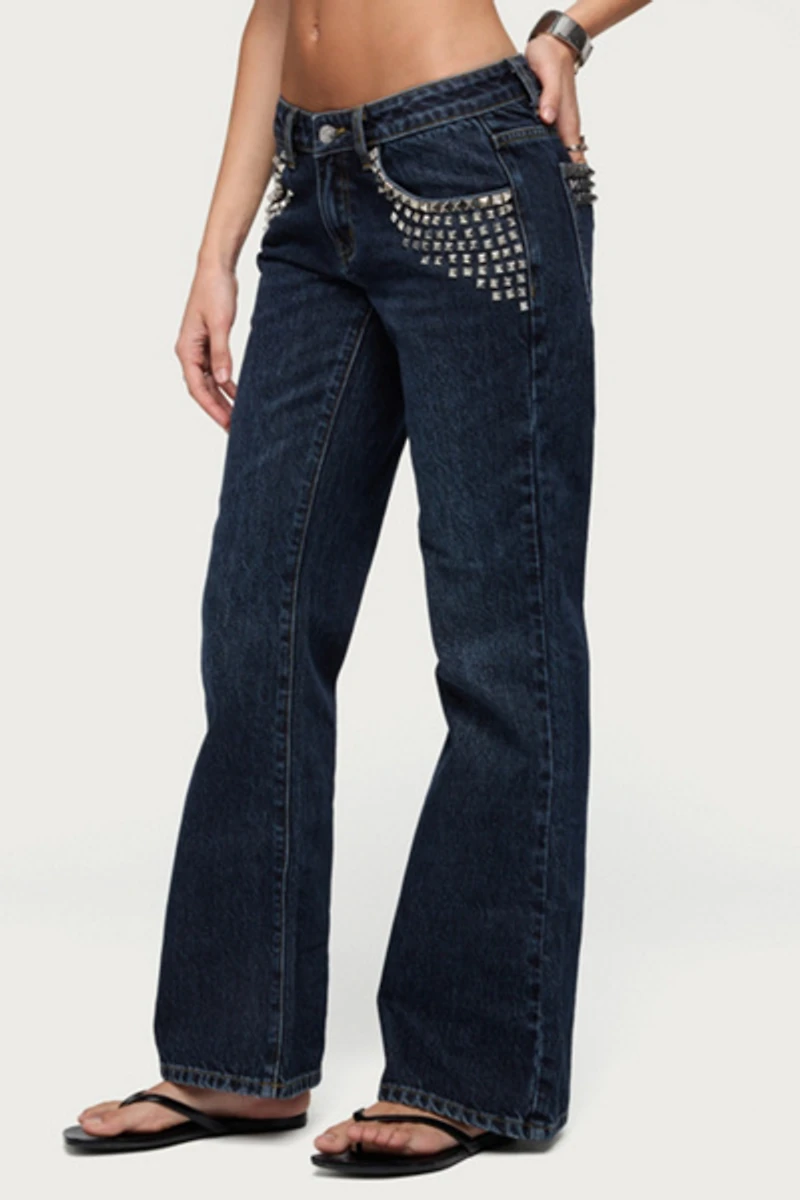 Edikted Tyler Studded Low Rise Bootcut Jeans