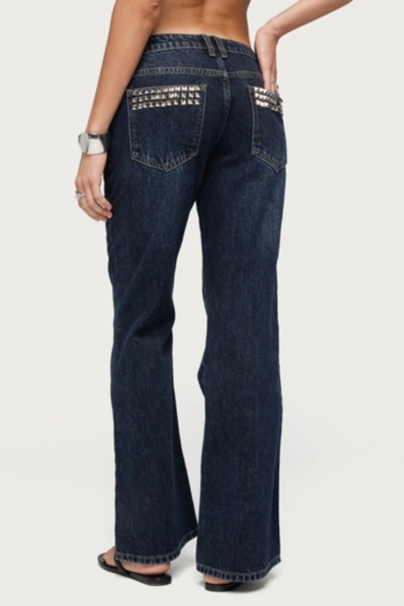 Edikted Tyler Studded Low Rise Bootcut Jeans