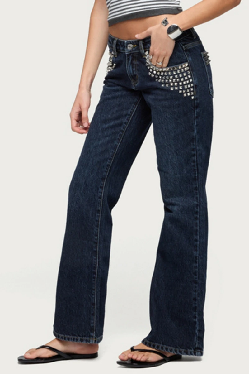 Edikted Tyler Studded Low Rise Bootcut Jeans