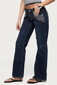 Edikted Tyler Studded Low Rise Bootcut Jeans