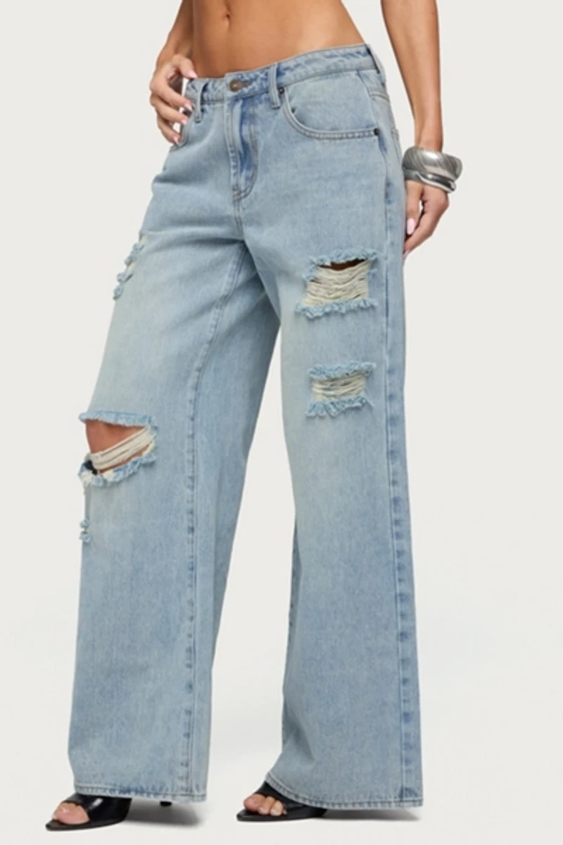 Edikted Ellah Distressed Low Rise Baggy Jeans