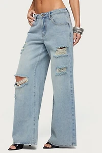 Edikted Ellah Distressed Low Rise Baggy Jeans