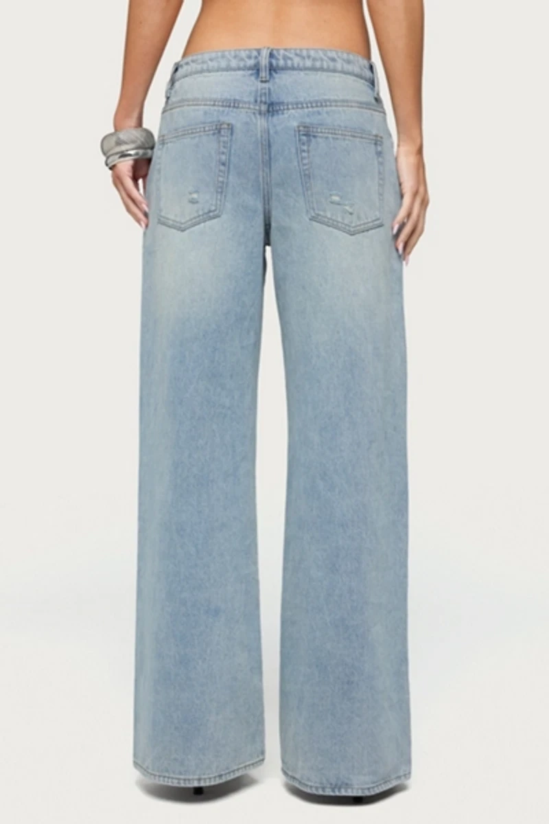 Edikted Ellah Distressed Low Rise Baggy Jeans