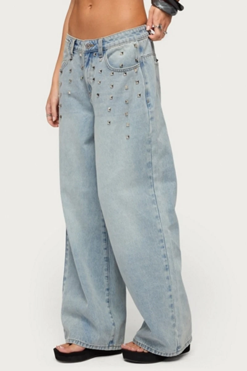 Edikted Oaklee Studded Low Rise Baggy Jeans