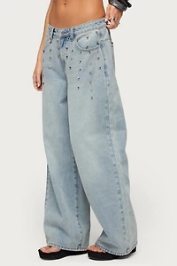 Edikted Oaklee Studded Low Rise Baggy Jeans
