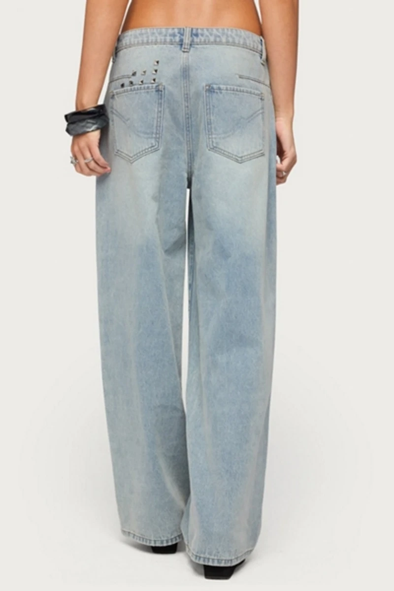 Edikted Oaklee Studded Low Rise Baggy Jeans