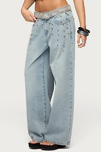 Edikted Oaklee Studded Low Rise Baggy Jeans