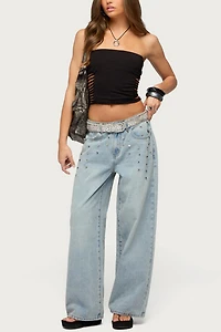 Edikted Oaklee Studded Low Rise Baggy Jeans