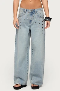 Edikted Oaklee Studded Low Rise Baggy Jeans