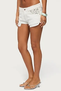Edikted Gia Gem Low Rise Micro Denim Shorts