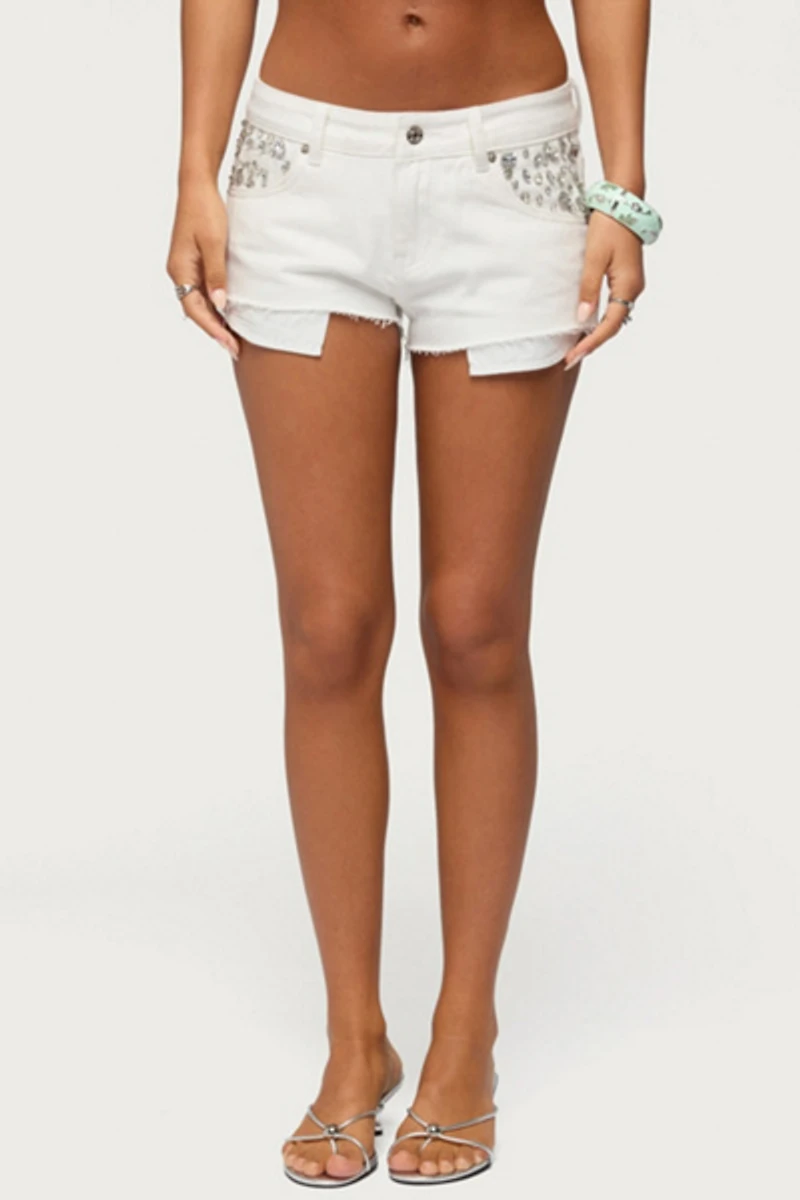 Edikted Gia Gem Low Rise Micro Denim Shorts