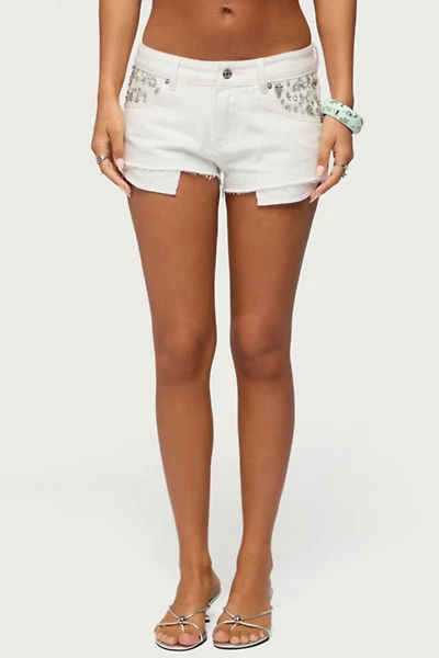Edikted Gia Gem Low Rise Micro Denim Shorts
