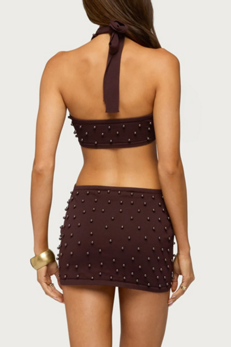 Edikted Kelcey Bead Cutout Knit Mini Dress