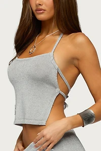 Edikted Teagyn Backless Metallic Knit Top
