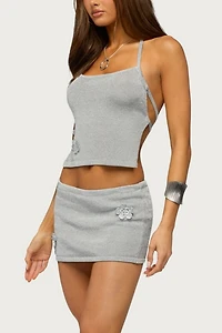Edikted Teagyn Backless Metallic Knit Top