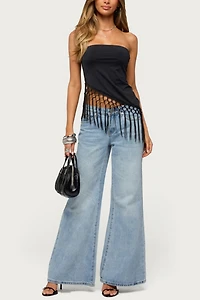 Edikted Sarika Asymmetric Fringe Strapless Top