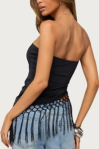Edikted Sarika Asymmetric Fringe Strapless Top