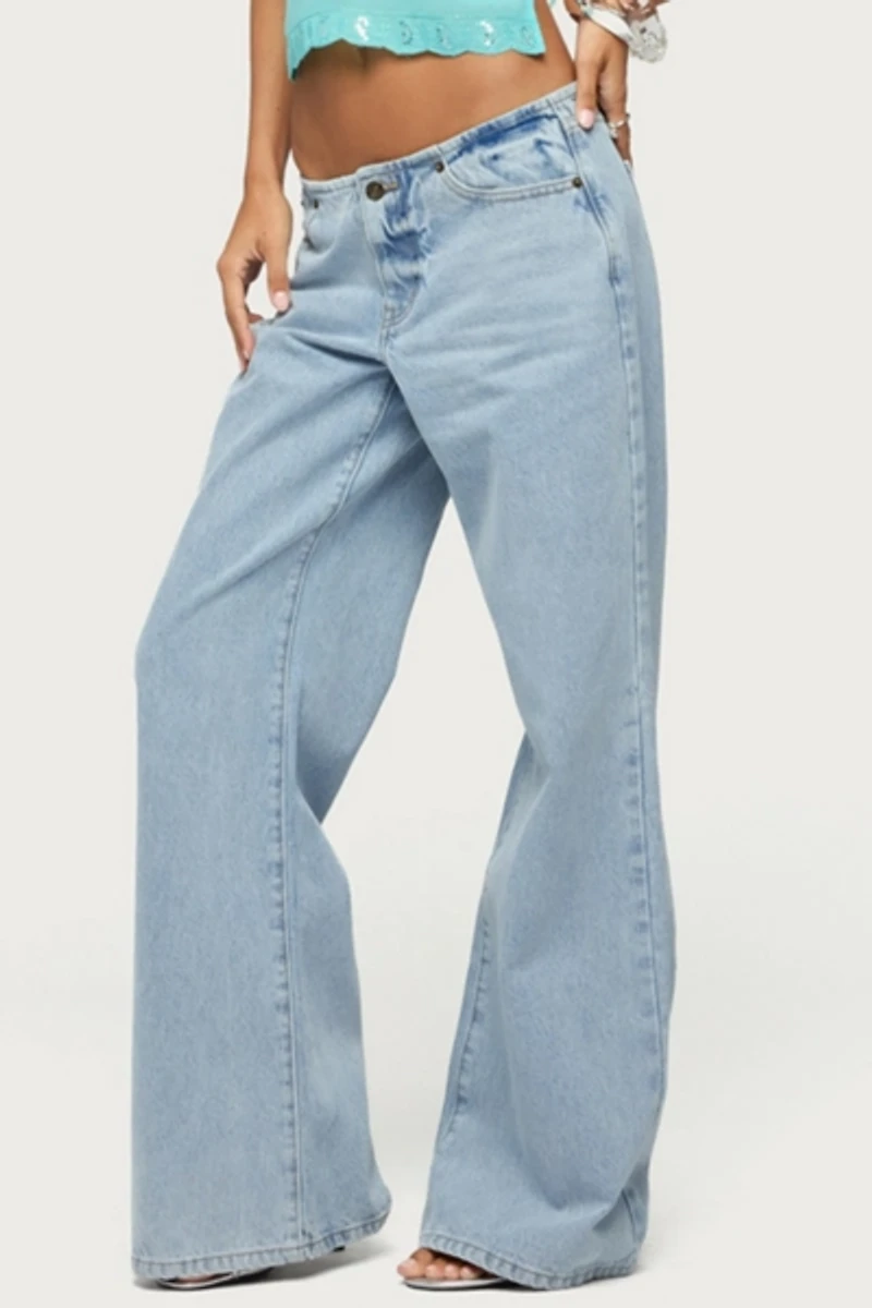 Edikted Veya No Waist Band Low Rise Baggy Jeans