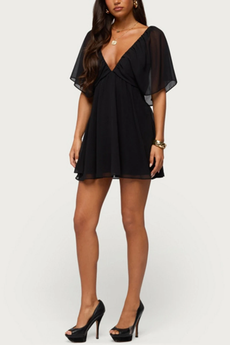 Edikted Rosalee Chiffon Babydoll Mini Dress