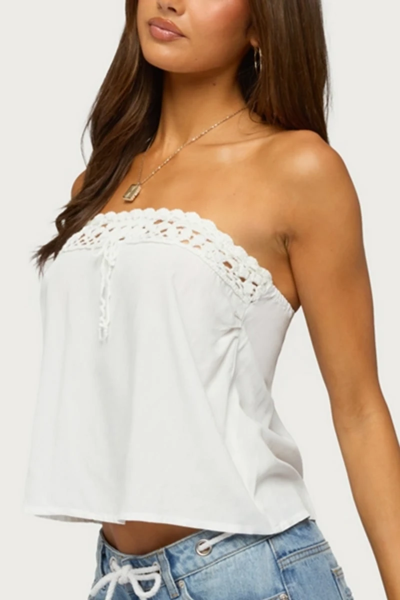 Edikted Pearle Crochet Trim Strapless Top