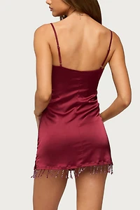 Edikted Floria Fringe Satin Effect Mini Dress
